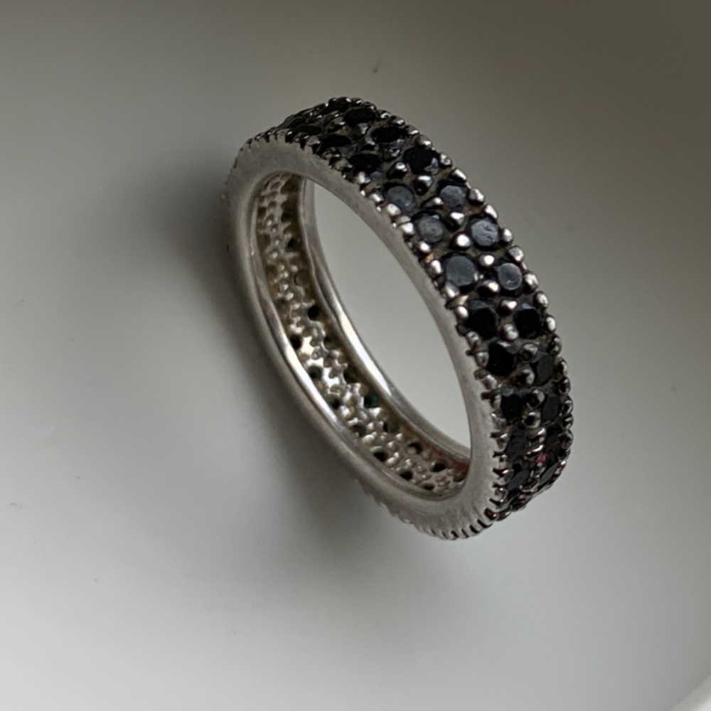 Sterling silver 925 black spinel eternity band ring SIZE 6
